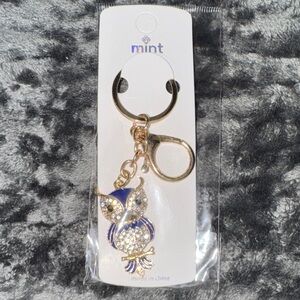 Gold and Blue Owl Keychain Bag Charm
